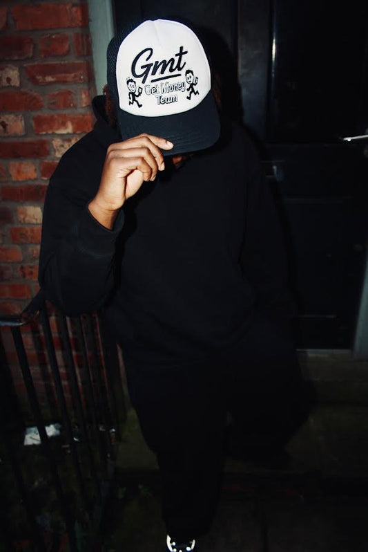 Get Money Trucker Hat White and Black Colourway