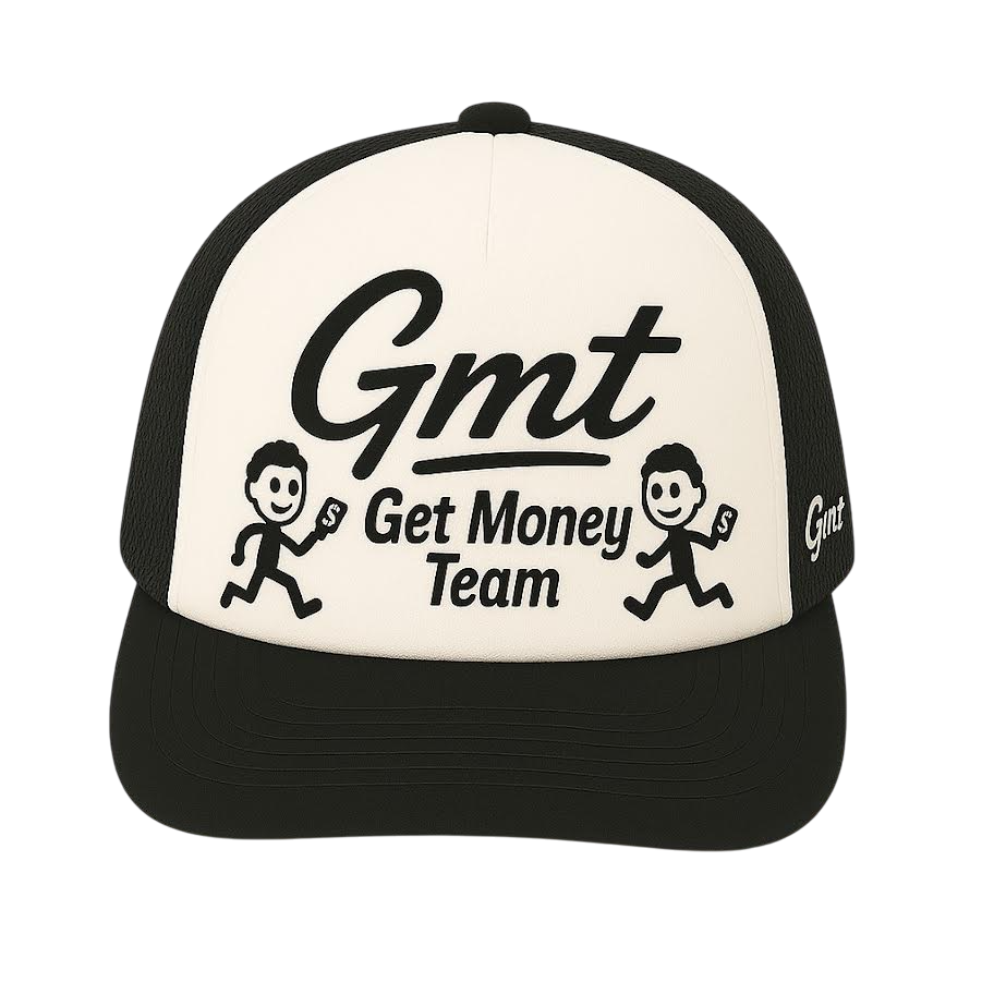 Get Money Trucker Hat White and Black Colourway