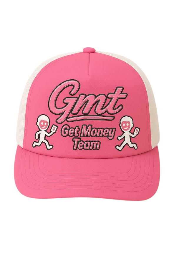 Get Money Trucker Hat Pink Colour Way